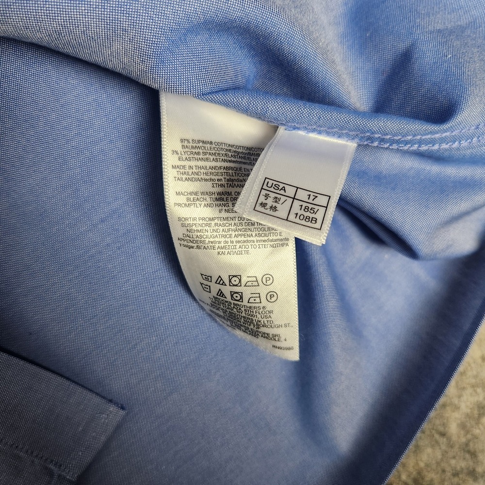 Brooks Brothers Dress Shirt Men 17-35 Blue Main Store Regular Fit Non Iron Prep - Picture 6 of 6